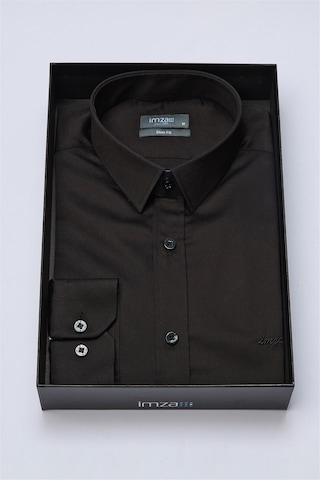 İmza Siyah Sert Yaka Uzun Kol Cepsiz Slim Fit %100 Pamuk Gömlek 1004260324