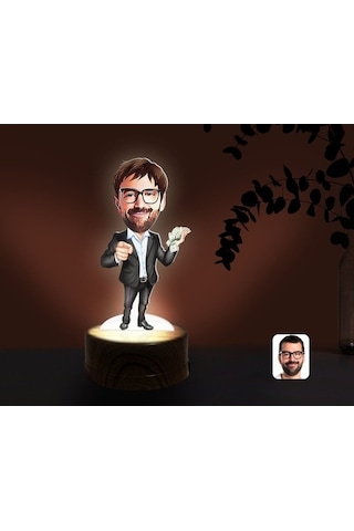 Kişiye Özel Erkek Milyoner Karikatürlü Dekoratif 3D Biblo Led Işı