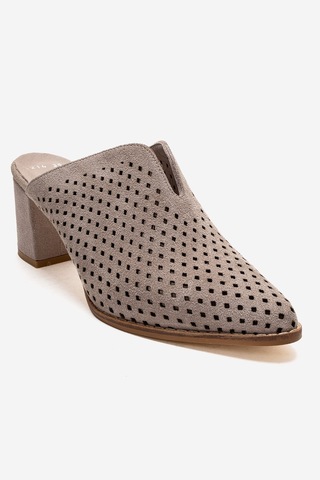 Luvishoes Toen Bej Süet Hakiki Deri Kadın Kalın Topuklu Terlik