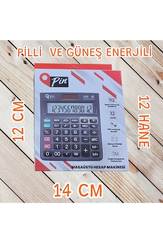 12x14 Cm 12 Haneli Pilli Ve Güneş Enerjili Hesap Makinesi Tax Mevcut Masaüstü Hesap Makinası Çok Renkli
