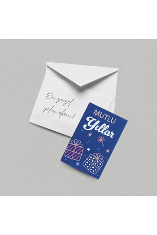 Yılbaşı Mutlu Yıllar Yazılı Hediye Kart Seti, Yeniyıl Paketleme Kartı, 25 Adet-5,5x8.5 Cm, Mavi