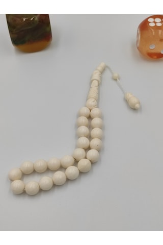 Altuntaşaksesuar Usta İşcilikli Deve Kemiği Maskot Tesbih 10 Mm Küre Kesim Takımlı Sistemli Beyaz