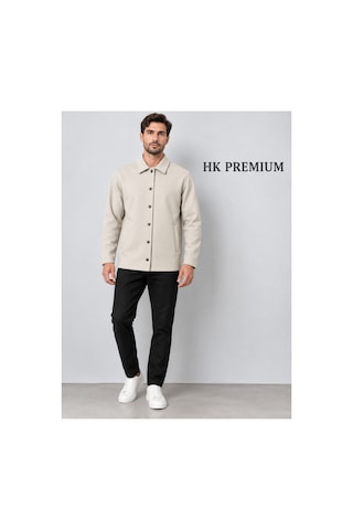 Hk Premium Erkek Gri Double Face Pike Gömlek Ceket Regular Fit, Çıtçıtlı, Uzun Kollu, Smart Casual Bej