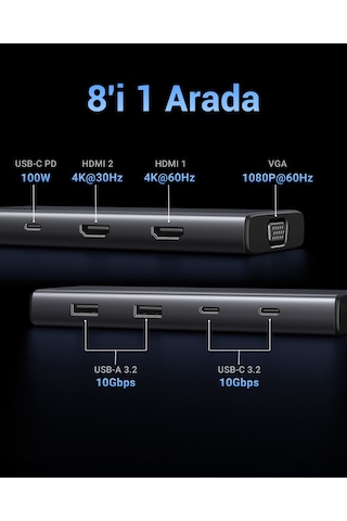 Ugreen 35588 8'i 1 Arada Usb 3.0 100w Pd Port Çoklayıcı Hub, 35588