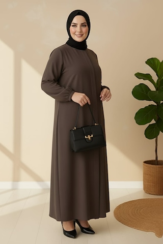 Medine İpeği Mevlana Kesim Cepli Kuşaklı Bol Büyük Beden Ferace Vizon