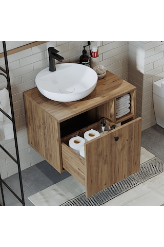 Ayaksız Lavabolu Mdflam 65 Cm Çekmeceli Banyo Dolabı Atl Atlantik Çam