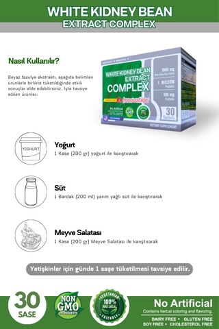 White Kidney Bean Beyaz Fasülye içeren Gıda Takviyesi 30 Şase