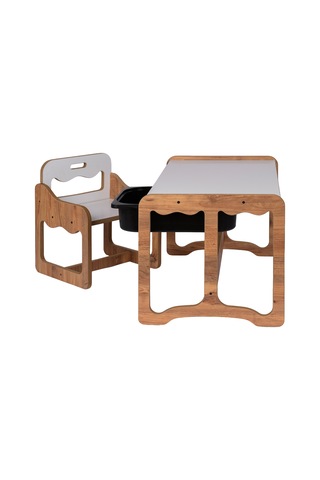 Montessori Tek Kişilik Masa Sandalye Takımı, 18mm Ceviz-beyaz Mdf Siyah