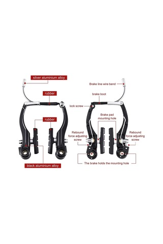 Yifomall Bisiklet V-fren Seti: Tam Alüminyum Siyah Fren Kolu + V-fren + Fren Kablosu - Yol Bisikleti İçin Tam Set