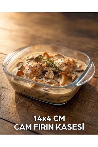1 Adet Cam Fırın Kasesi Borline Meze Tabağı Kare Kase 14x4 Cm Şeffaf