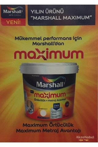 Marshall Maximum Su Bazlı Silinebilir Ipeksi Mat 15 Lt / 20 Kg