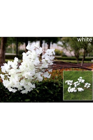 Yapay Çiçek Bahar Dalı Japon Kiraz Çiçeği 90 Cm 3 Dal Beyaz