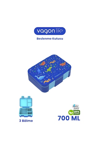 Vagonlife 700 Ml Tek Kat Sızdırmaz,karışmaz Üç Bölmeli Çocuk Beslenme Kutusu -ffb096-700 Mavi