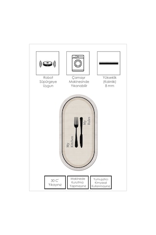 West Home Makinede Yıkanabilir Kaymaz Taban Leke Tutmaz Bej Oval Mutfak Halısı Mutfak Kesme Yolluk