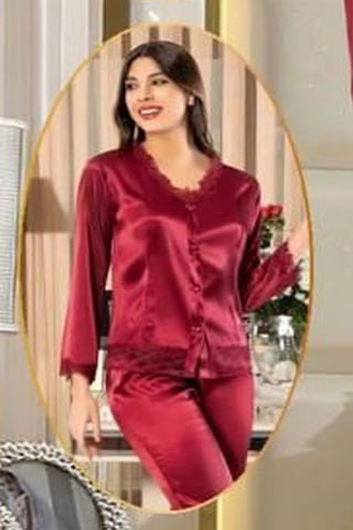 Xses 1005 Kadın Bordo Dantelli Saten 6 Lı Takım Bordo