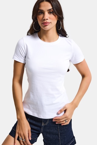 Itsbasic Kadın Beyaz S6-2 Bisiklet Yaka %100 Organik Pamuk Esnek Kumaş T-shirt