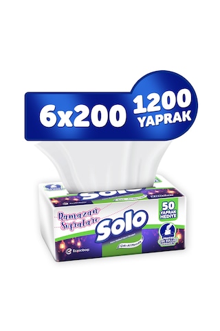 Solo 6'lı Çek-al Kağıt Mendil 900 Yaprak +300 Yaprak Hediye