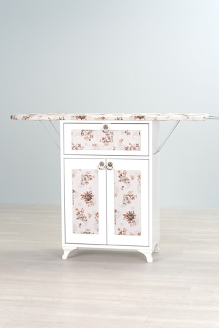 Mistik Home Rose Katlanır Dolaplı Ütü Masası Beyaz Gövde, Yeşil Çiçek Desenli Beyaz/yeşil