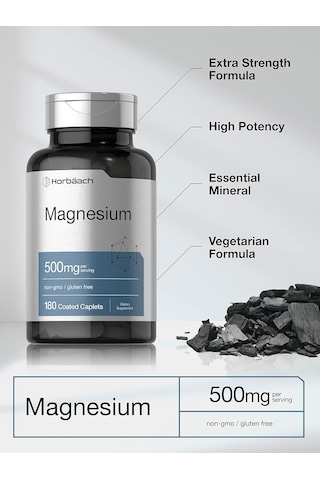 Horbaach Magnesium 500mg Per Serving 180 Caplets Aromasız