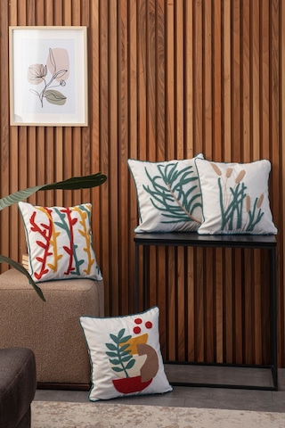 Swita Home 4'lü Kombin Punch İşlemeli Kırlent Kılıfı Yeşil - Beyaz
