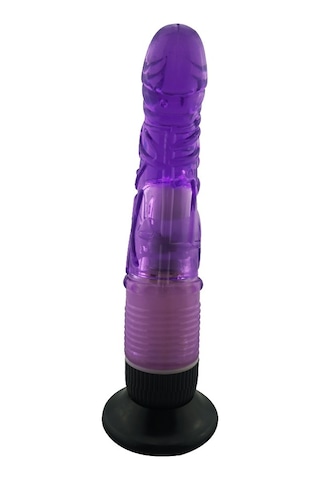 Hızlı Express 20 CM Anal ve Vajinal Mor Titreşimli Jel Vantuzlu Vibratör Dildo