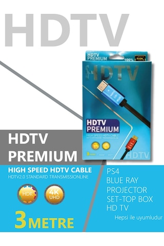 Hdtv Premium Yüksek Hızlı 4k Ultra Hd Hdmı 2.0 Ses Ve Görüntü Kablosu 3 Metre