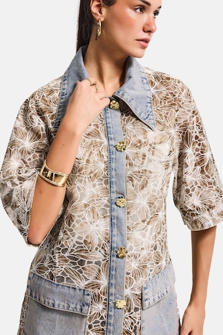 Itsbasic Kadın Kot Kahve 4s6-65 Oversize Özel Tasarım Gül Dantel Detaylı Ceket Gömlek Kot Rengi