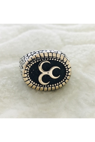 Üç Hilal Işlemeli 925 Ayar Gümüş Erkek Yüzük