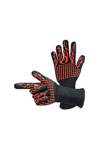 Geeksen Yüksek Sıcaklığa Dayanıklı 500-800 C İki Yönlü Kaymazsız Silikonlı Barbekü Eldiveni - Fırın, Pişirme, Mangal Koruması Çok Renkli