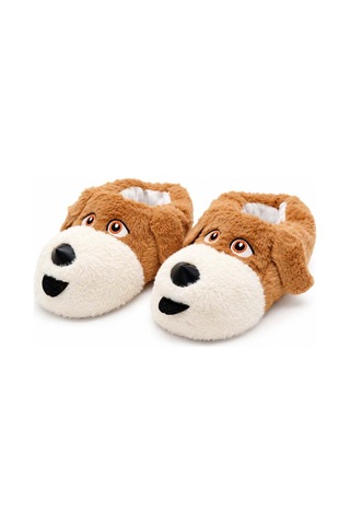 Modafocus Sevimli Köpek Figürlü Peluş Unisex Ev Pandufu - Sevgili Kombin - Kahve Kahve