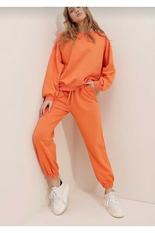 Kozia Outdoorso Yaka Esofman Takımı Sweatshirt Jogger Turuncu