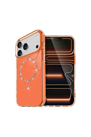 Sptmgldı Newface Apple Apple iPhone Uyumlu 17 Pro Max Live Diamond Magsafe Kapak - Turuncu