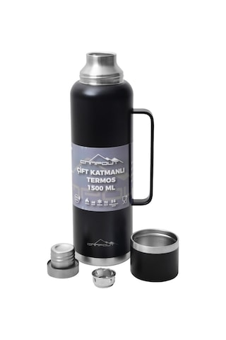 Nurgaz Campout Çift Katmanlı Termos 1500 ML Siyah