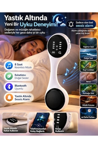 Sessiz Alarm Bluetooth Uyku Hoparlörü Yastık Altı Kullanım Rahatlatıcı Sesler 8 Saat Kesintisiz Müzik