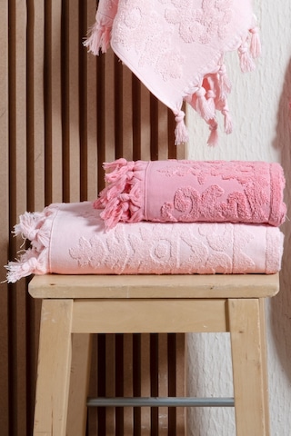 4'lü Hamam Seti %100 Pamuk 2 Adet 70x140 Beden, 2 Adet 50x90 El, Yüz, Saç Havlu Bağlamalı, 1250gr Pudra Pembe