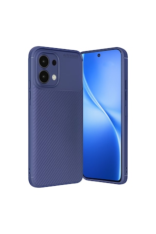 Oppo A6 Pro Uyumlu Karbon Fiber Desenli Auto Focus Lens Korumalı Şık Kılıf Lacivert