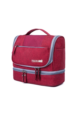 Taşınabilir Tuvalet Çantası Seyahat Kozmetik Çantası Büyük Kapasiteli Su Geçirmez Kırmızı