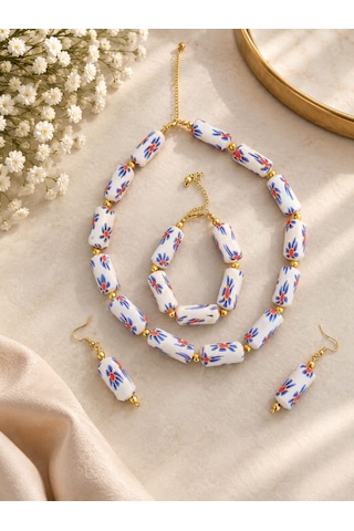 Fimo Boncuk-kolye-bileklik-küpe Seti-hediyelik Takı Seti Çok Renkli