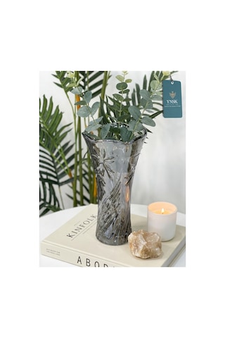 Chacha Home Luxury Irıs Cam Vazo, Masa Dekorasyonu Çiçeklik, Aranjman 22 Cm Füme