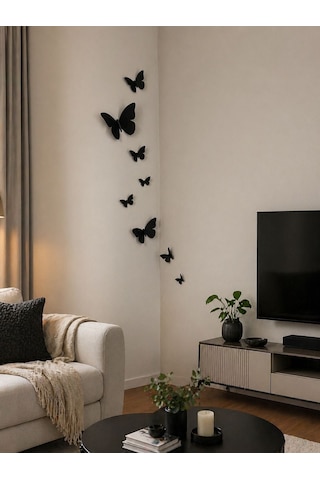 Siyah Kelebek Duvar Dekoru 8 Li Ev Dekorasyonu Hediye Alternatifi Salon Balkon Duvar Süsü