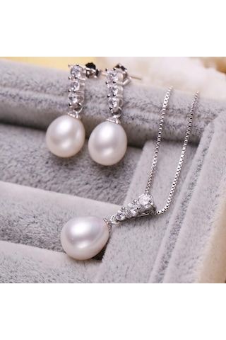 Siyah Lsooyh Klasik Doğal Tatlı Su Inci Kolye Kübik Zirkonya Uzun Küpe Inci Takı Setleri Siyah