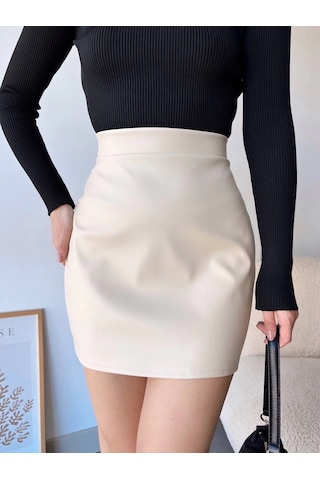 Düz Deri Etek Bej H24468 Bej