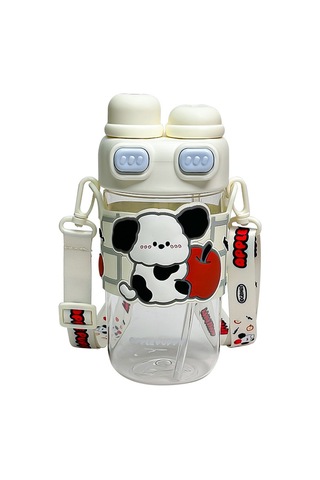 Jian Fan Çiftkapaklı Plastik Hasıriçme Bardağıbeyaz Beyaz