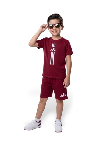 Minik Motion 2'li Set Kısa Kollu Tshirt Ve Şortlu Çocuk Minikmotion Alt Üst Takım Bordo - Lacivert