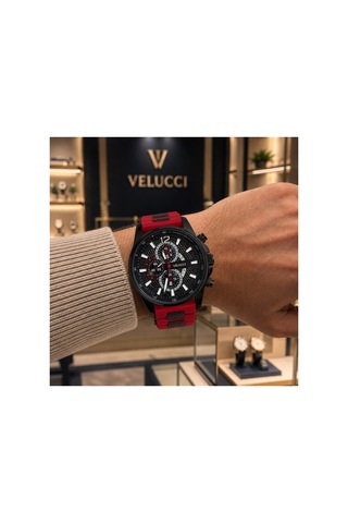 Velucci Yürek Silikon Kordon Erkek Kol Saati Kırmızı Siyah Kadran Sport Analog