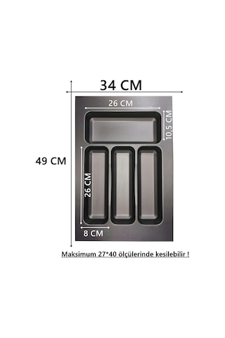 34x49 Çekmece Içi Antrasit Kaşıklık Ücretsiz Kesim (27x40 Cm'e Kadar Kesilebilir)-TINY34