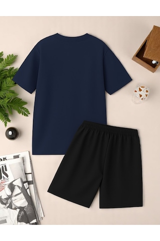 Uyguntarz Unisex Kesinlikle Hayır. Tasarım Basklı Tshirt Şort Takımı Lacivert