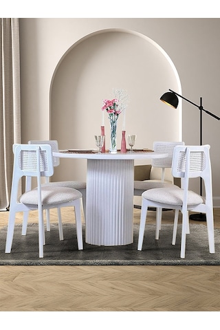 Aspendos İskandinav Natural Ahşap Masa Sandalye Takımı 90x90 Beyaz - Beyaz