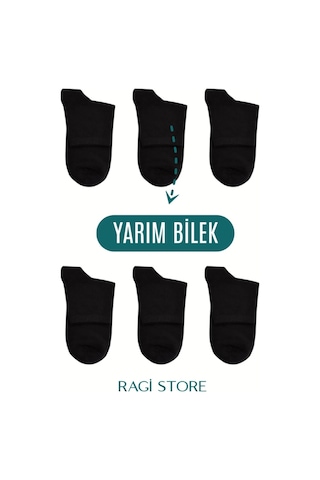 Ragi Store 6'lı Siyah Erkek Yarım Bilek Çorap Siyah