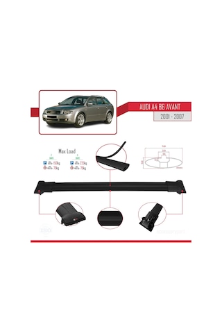 Audi A4 B6 Avant 2001-2007 Arası İle Uyumlu Fly Model Ara Atkı Tavan Barı Siyah